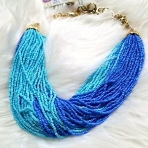 Chunky beaded multi layers two Aqua blues Choker
